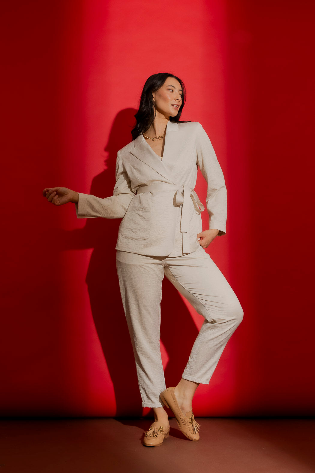 Bone Crushed Satin Paperbag Pant