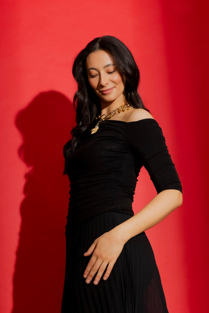 Black Tencel Drape Summer Top