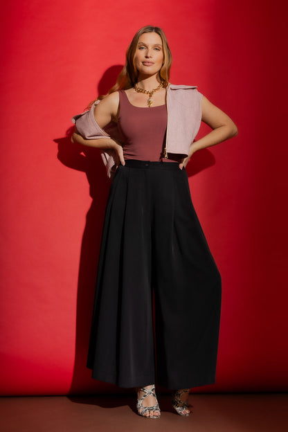 Black Euro Wide Leg Culotte