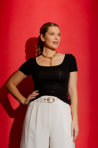 Black Tencel Essential Cap Sleeve Top