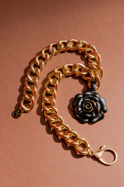 Black/Gold Rose Necklace Black/Gold O/S