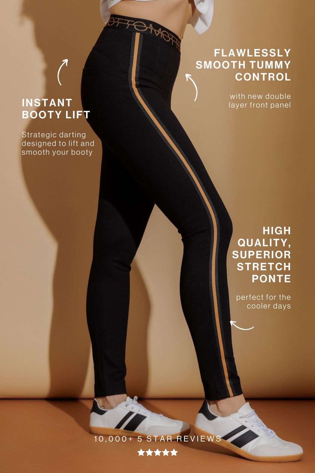Black Ponte Stripe Miracle Pant