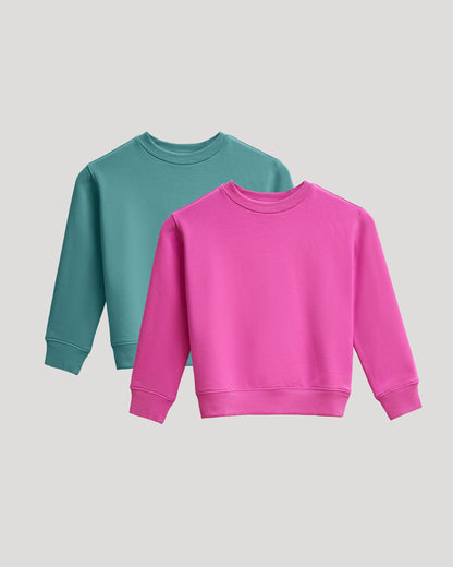Girls Stormcloud & Electric Fuchsia Slouch Pullover Crew 2-Pack