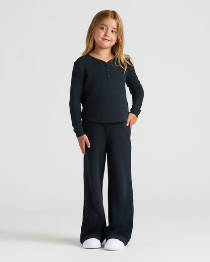 Girls Long Sleeve Boxy Waffle Henley 3-Pack