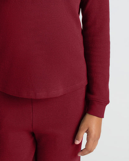 Girls Dark Maroon Waffle Long Sleeve Henley & Waffle Leg Pants 2-Pack
