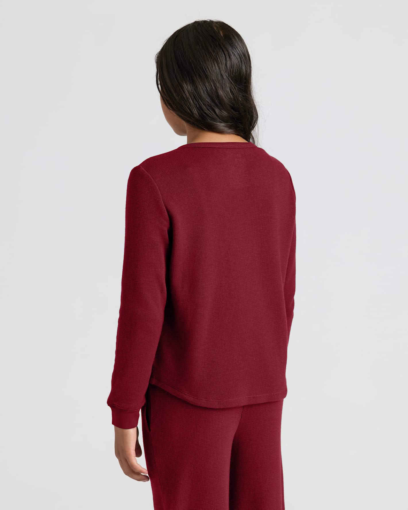 Girls Dark Maroon Waffle Long Sleeve Henley & Waffle Leg Pants 2-Pack