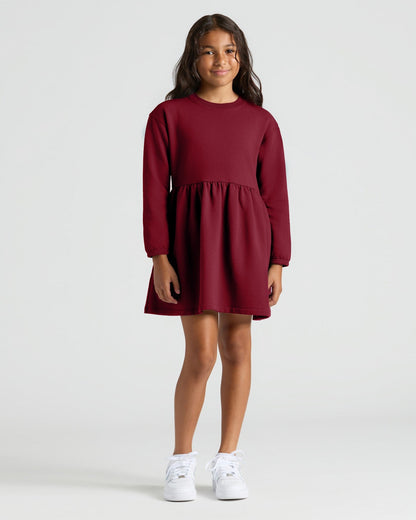 Girls Dark Maroon & Deep Emerald Long Sleeve Fleece Dress 2-Pack