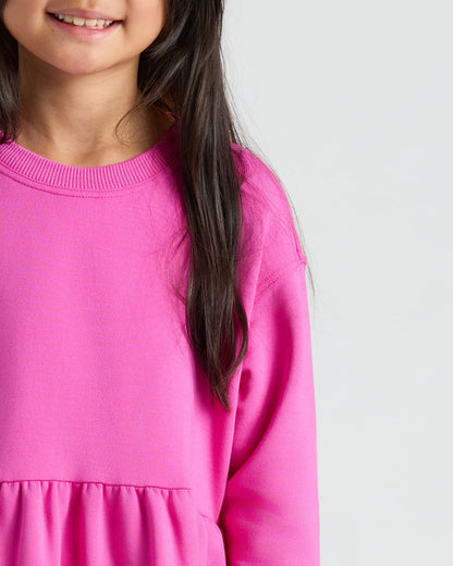 Girls Electric Fuchsia Long Sleeve Fleece Dress