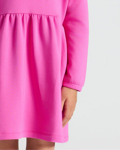 Girls Electric Fuchsia Long Sleeve Fleece Dress