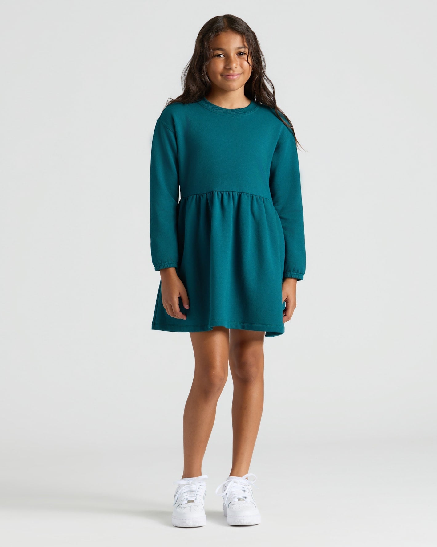 Girls Dark Maroon & Deep Emerald Long Sleeve Fleece Dress 2-Pack