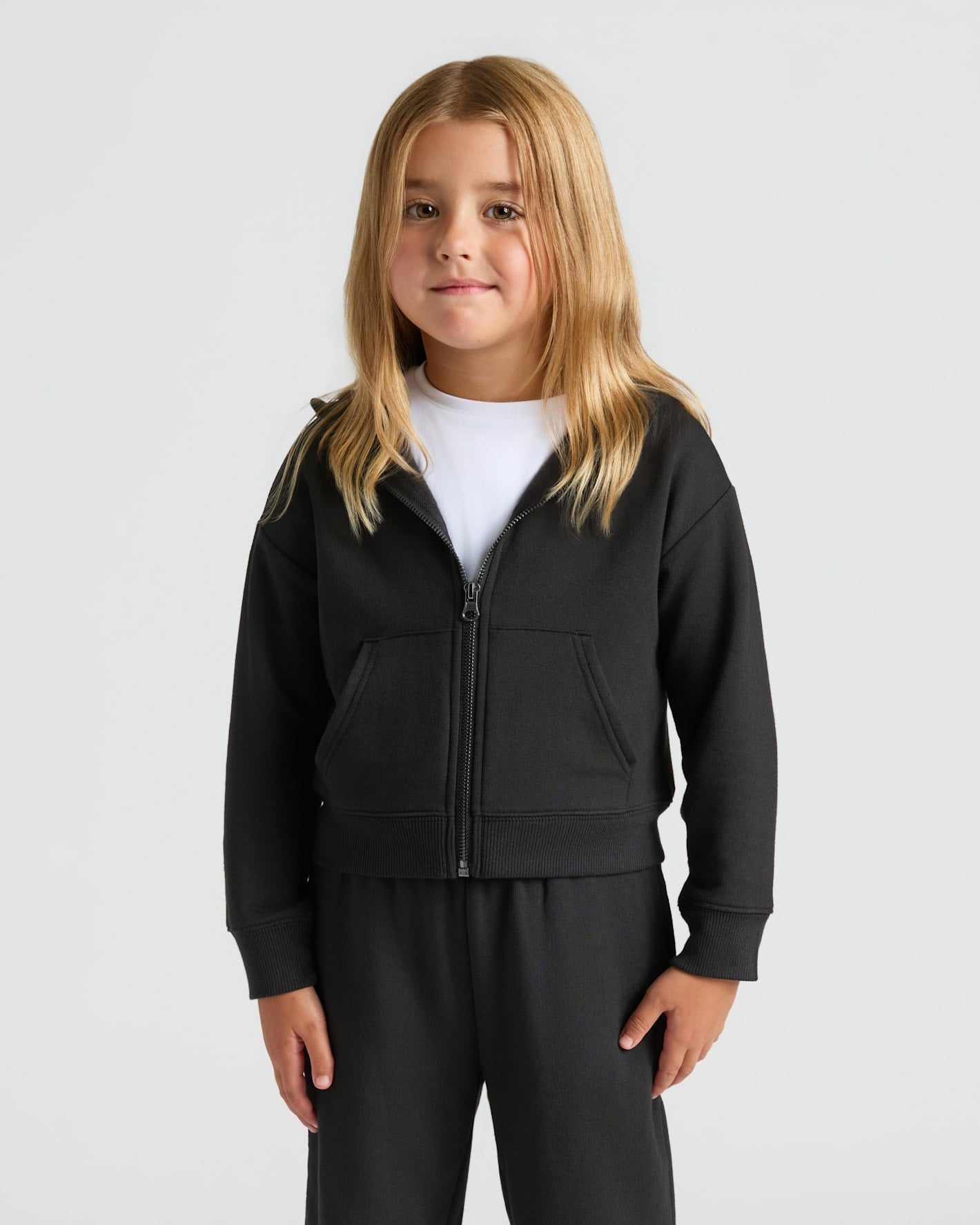 Girls Black Cropped Zip Hoodie & Relaxed Joggers 2-Pack