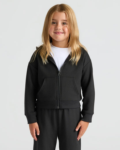Girls Black & Electric Fuchsia Cropped Zip Hoodie 2-Pack