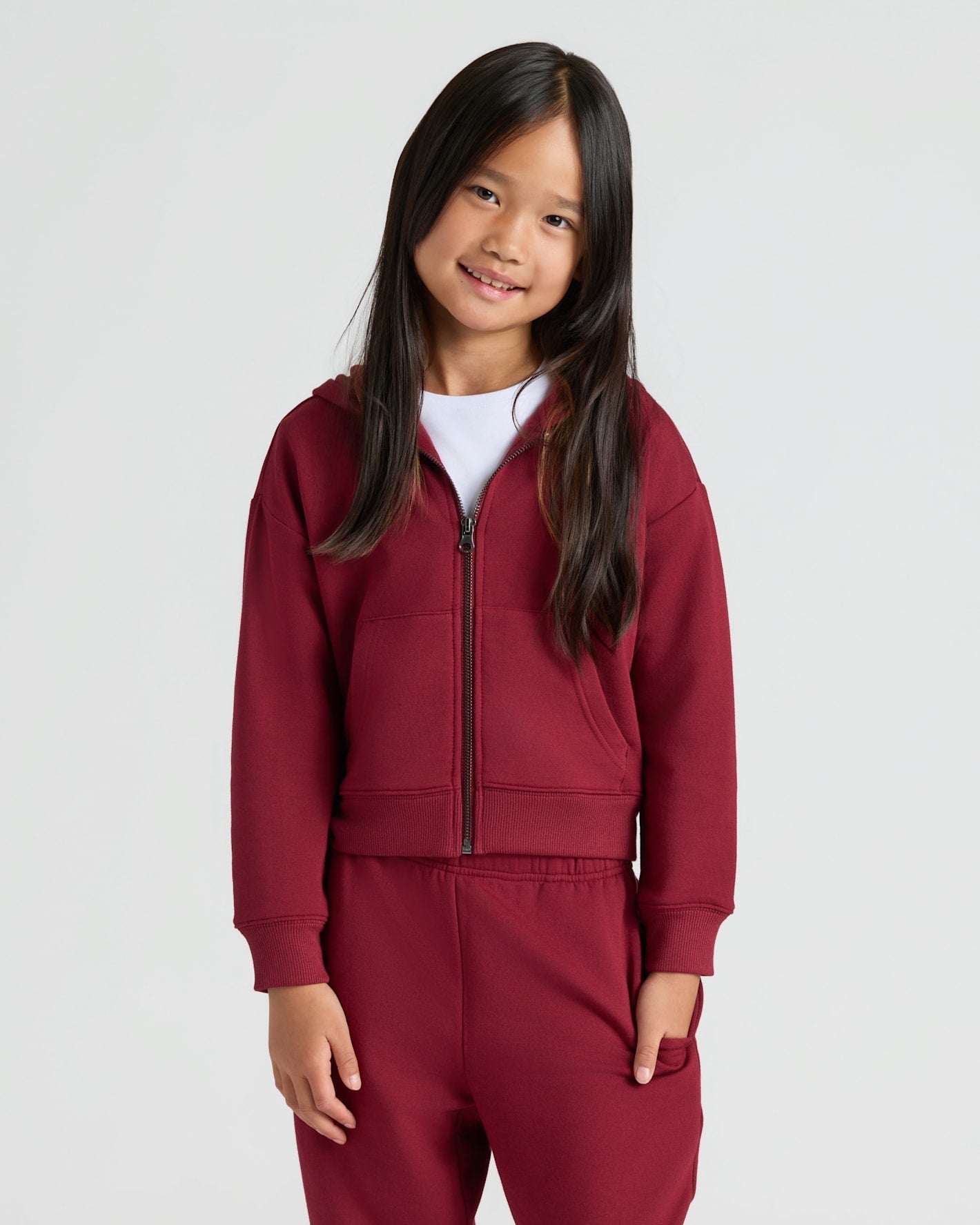 Girls Black & Dark Maroon Cropped Zip Hoodie 2-Pack