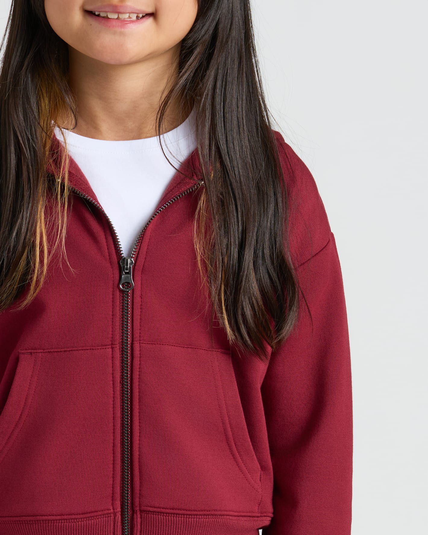 Girls Dark Maroon Cropped Zip Hoodie & Relaxed Joggers 2-Pack