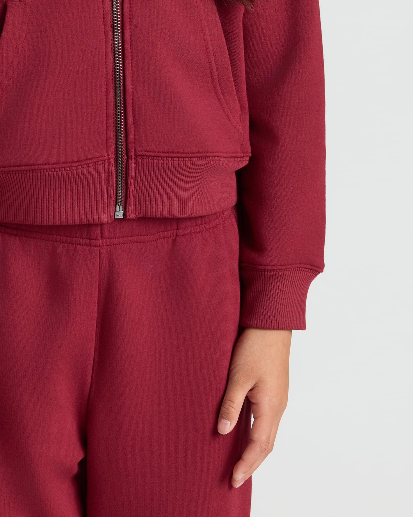 Girls Dark Maroon Cropped Zip Hoodie