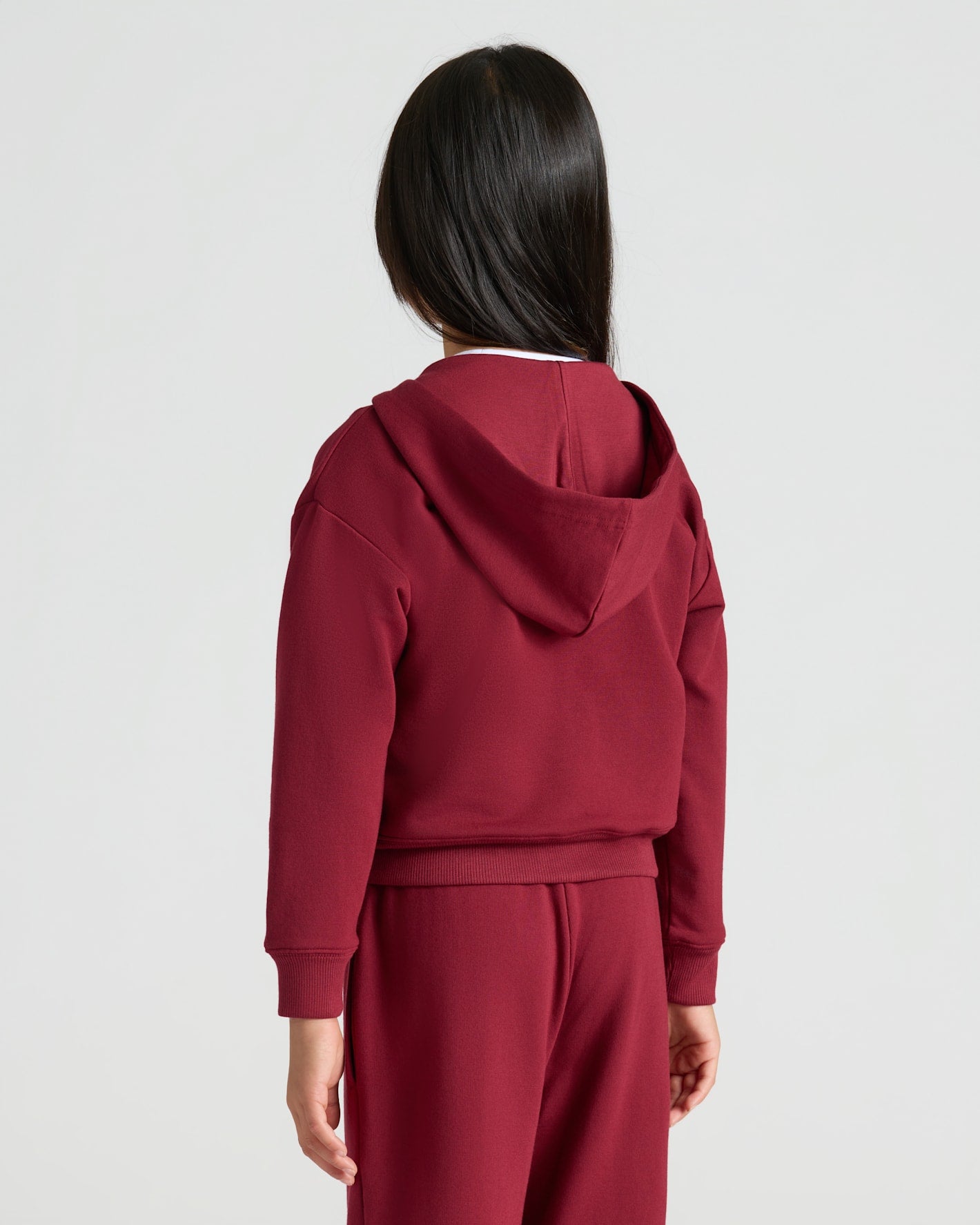 Girls Dark Maroon Cropped Zip Hoodie