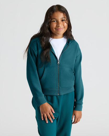 Girls Deep Emerald & Dark Maroon Cropped Zip Hoodie 2-Pack