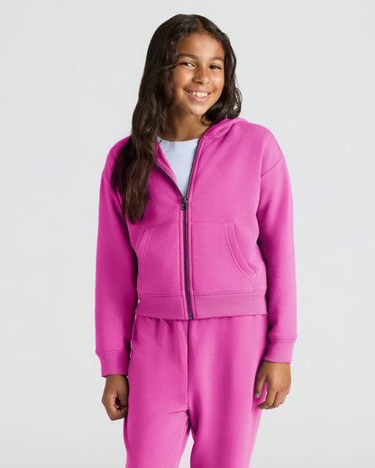 Girls Black & Electric Fuchsia Cropped Zip Hoodie 2-Pack