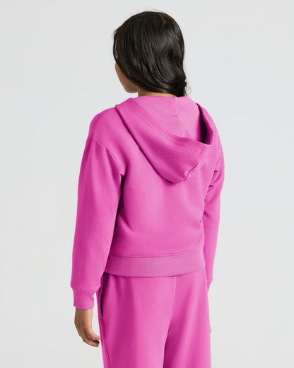 Girls Electric Fuchsia Cropped Zip Hoodie & Relaxed Joggers 2-Pack