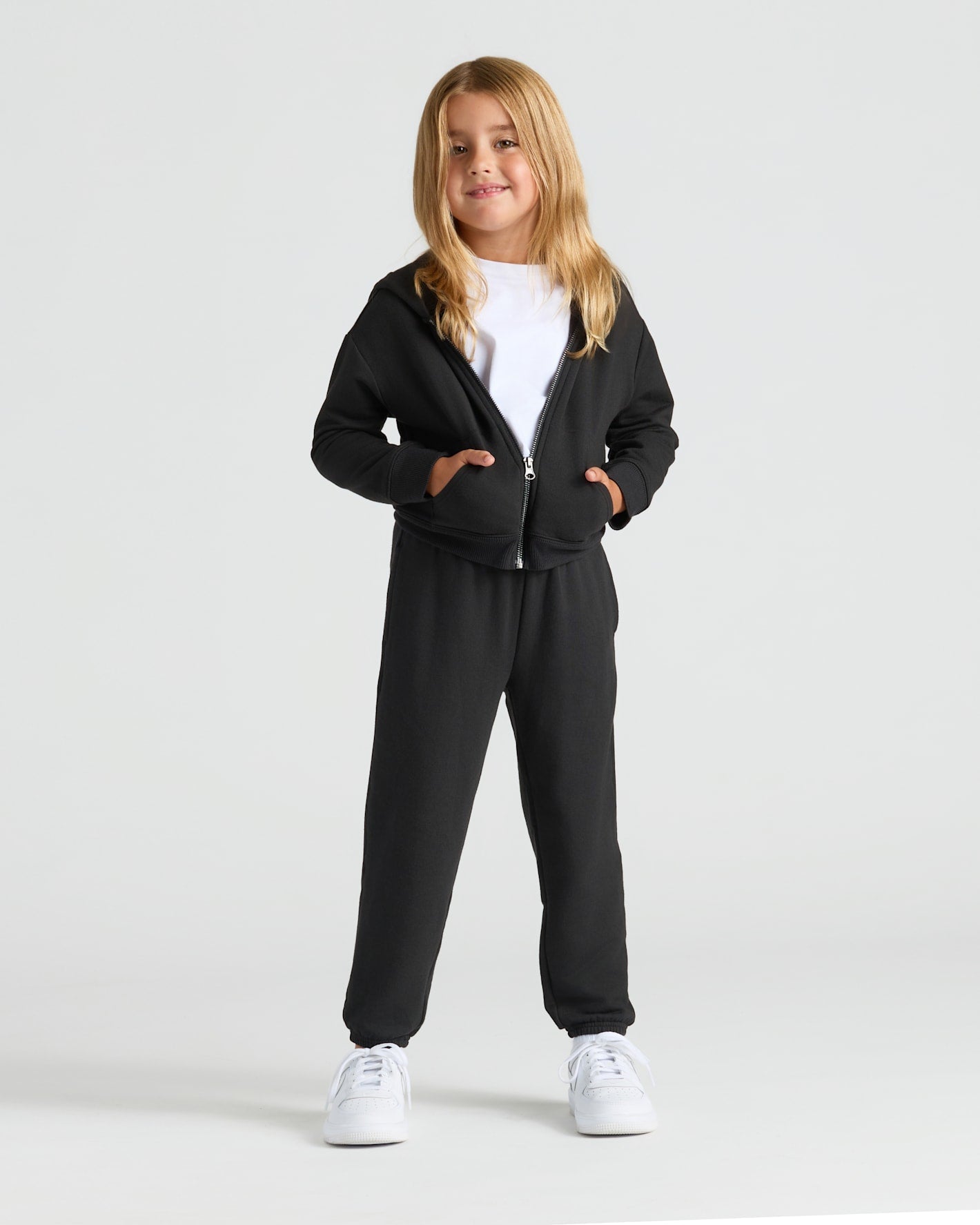 Girls Black Cropped Zip Hoodie & Relaxed Joggers 2-Pack