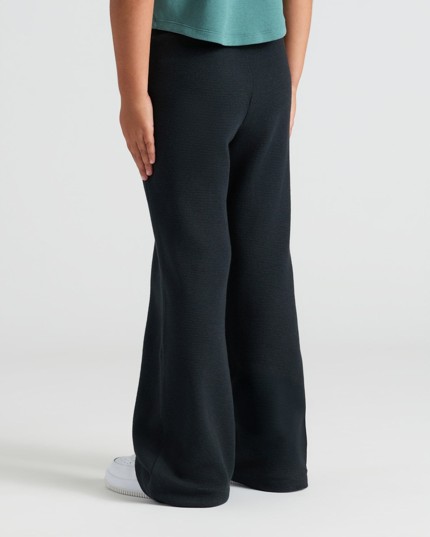 Girls Black Waffle Wide Leg Pants