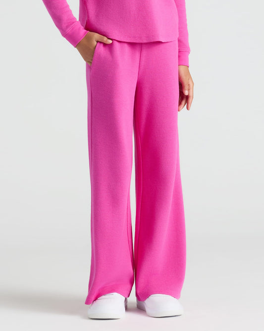 Girls Electric Fuchsia Waffle Wide Leg Pants