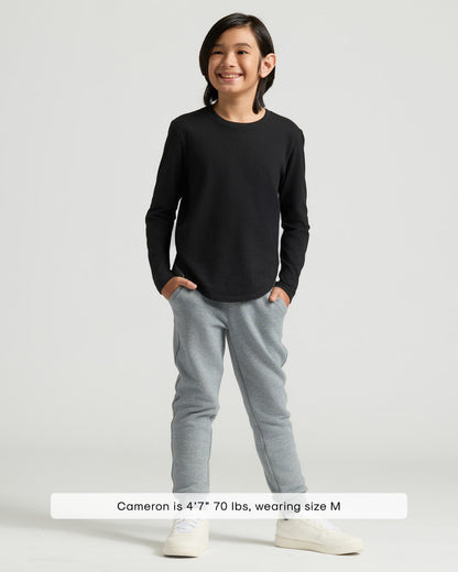 Boys' Black Classic Long Sleeve Curved Hem Crew