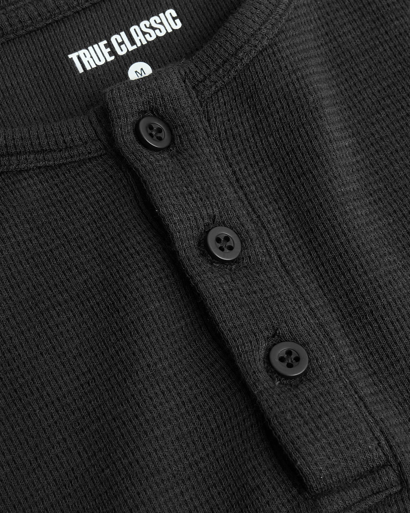 Boys' All Black Waffle Long Sleeve Curved Hem Henley 6-Pack