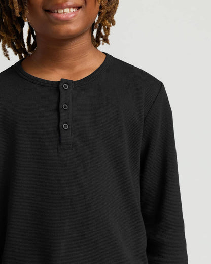 Boys' All Black Waffle Long Sleeve Henley 3-Pack