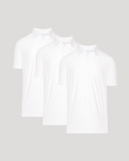 All White Active Short Sleeve Polo 3-Pack