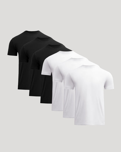 Black & White Short Classic Crew Neck 6-Pack