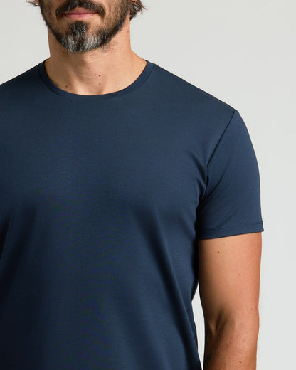 Navy Pima Cotton Blend Curved Hem Crew