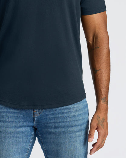 Navy Curved Hem Classic Crew Neck