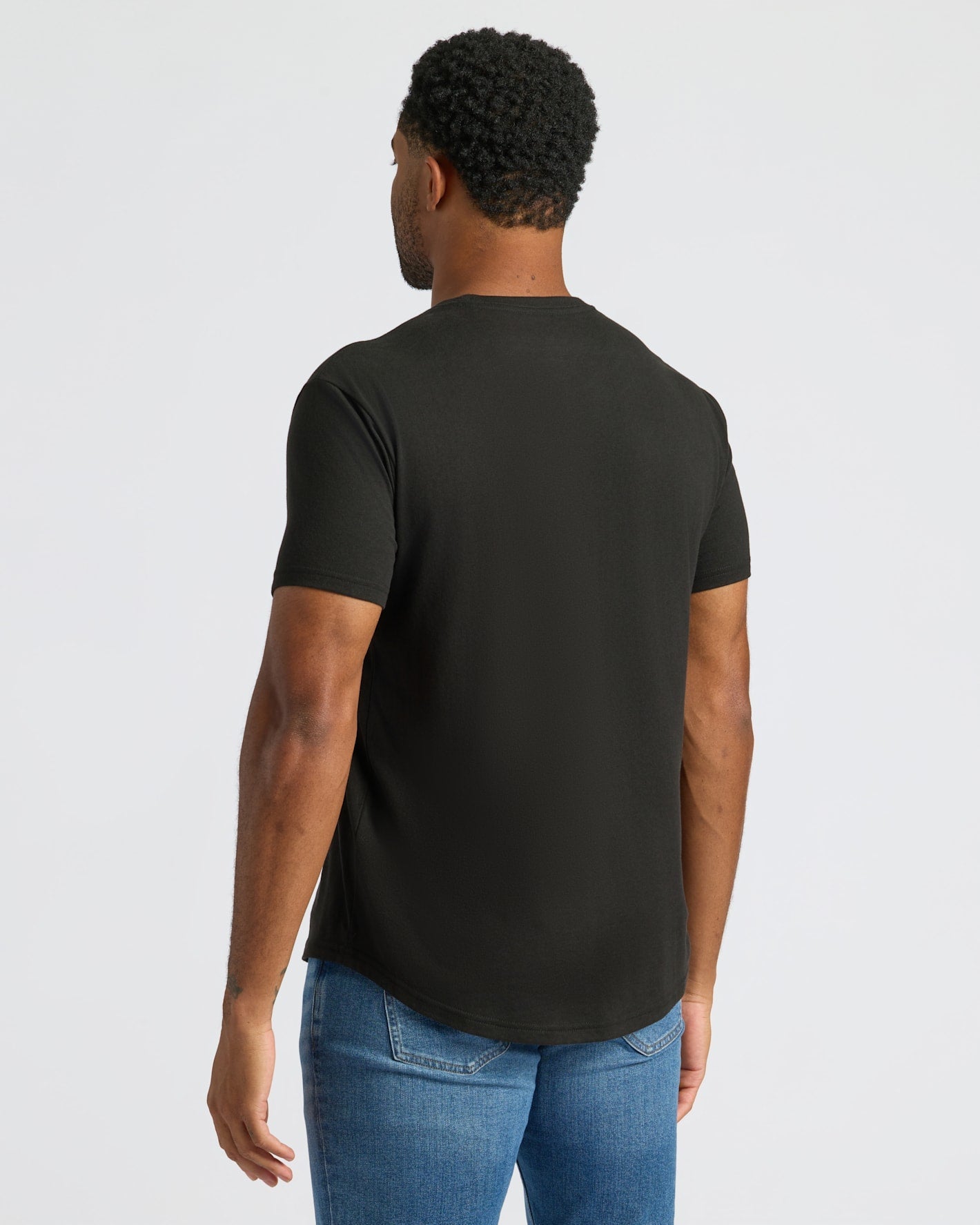 Black Curved Hem Classic Crew Neck