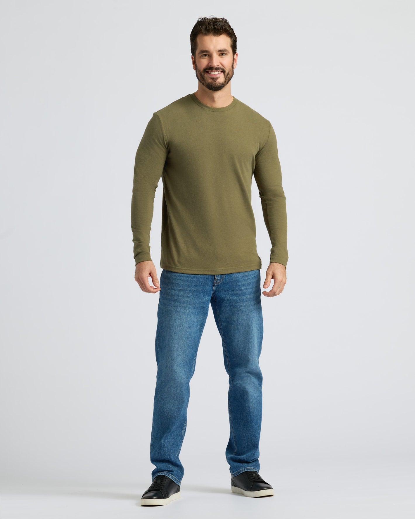 Military Green Classic Long Sleeve Crew Neck