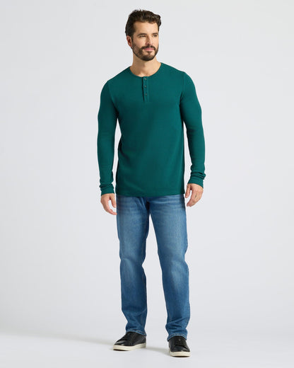 Deep Emerald Waffle Long Sleeve Henley
