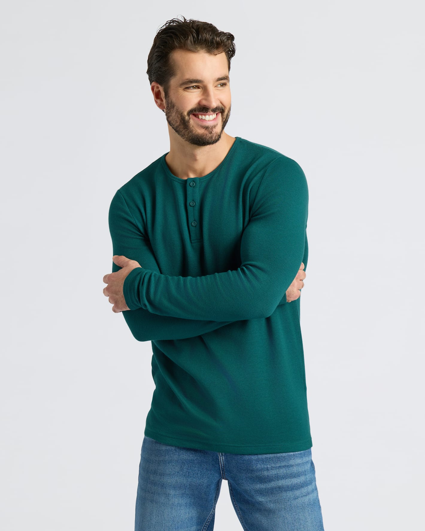 Deep Emerald Waffle Long Sleeve Henley