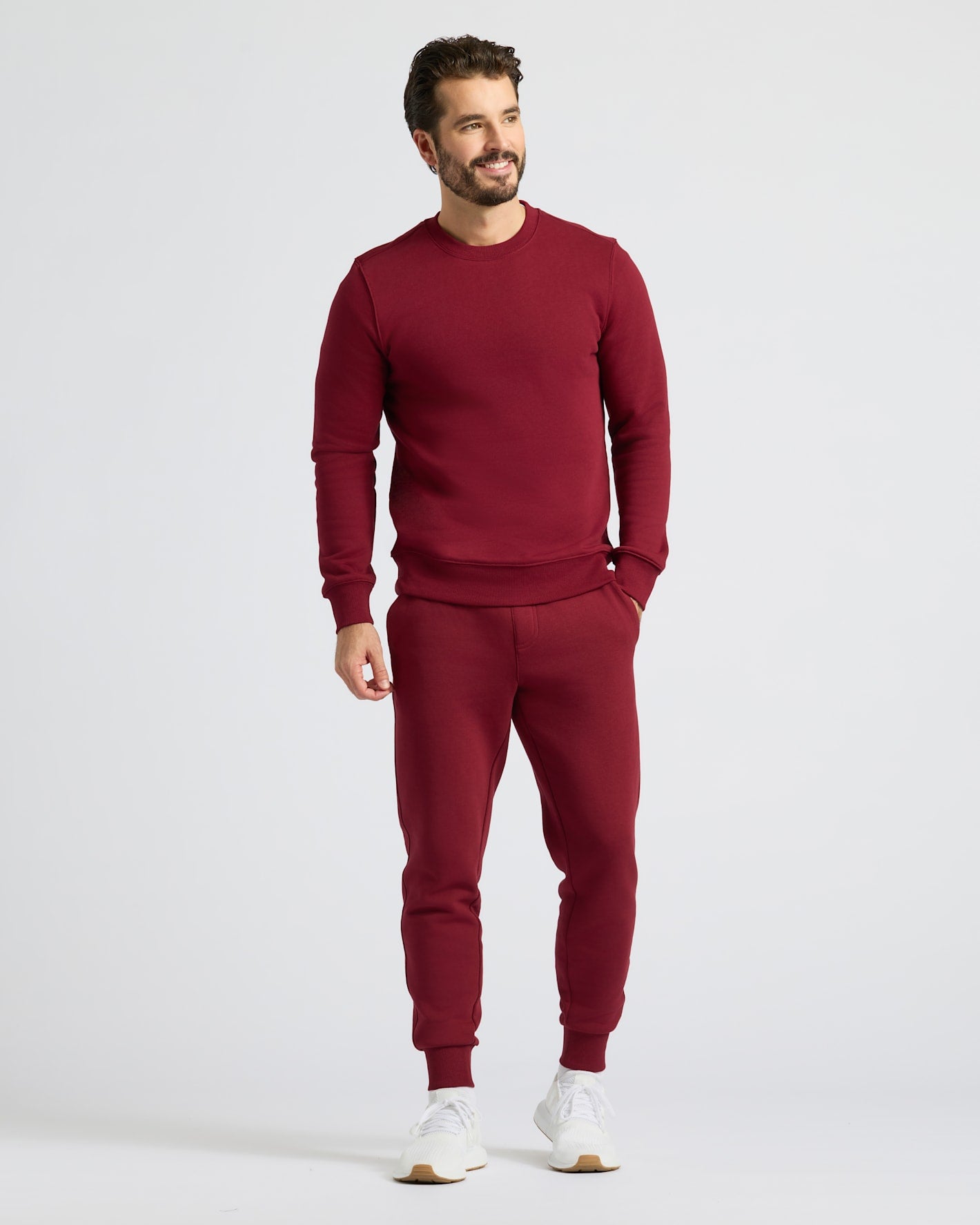 Dark Maroon Fleece French Terry Pullover Crew Neck