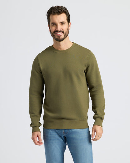 Military Green Fleece French Terry Pullover Crew Neck