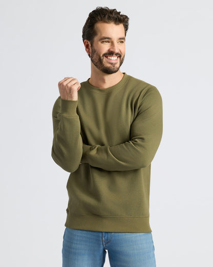 Military Green Fleece French Terry Pullover Crew Neck