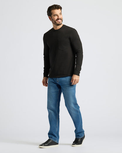 Black Heavyweight Long Sleeve Pocket Crew