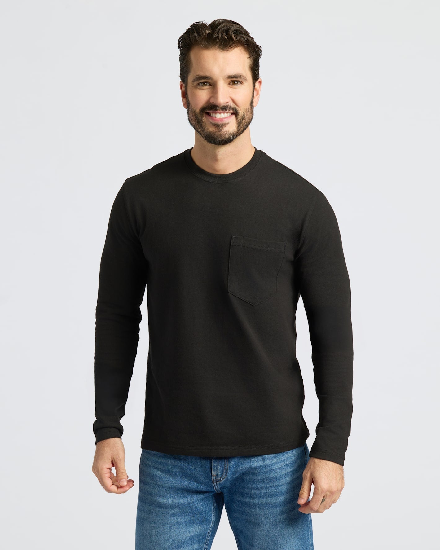 Black Heavyweight Long Sleeve Pocket Crew 2-PacK