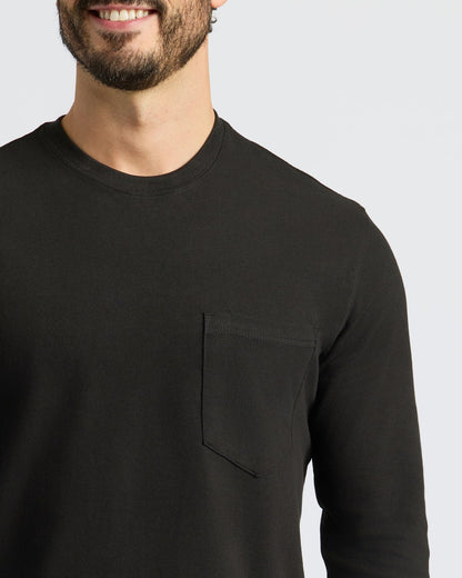 Black Heavyweight Long Sleeve Pocket Crew