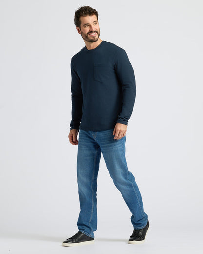 Navy Heavyweight Long Sleeve Pocket Crew