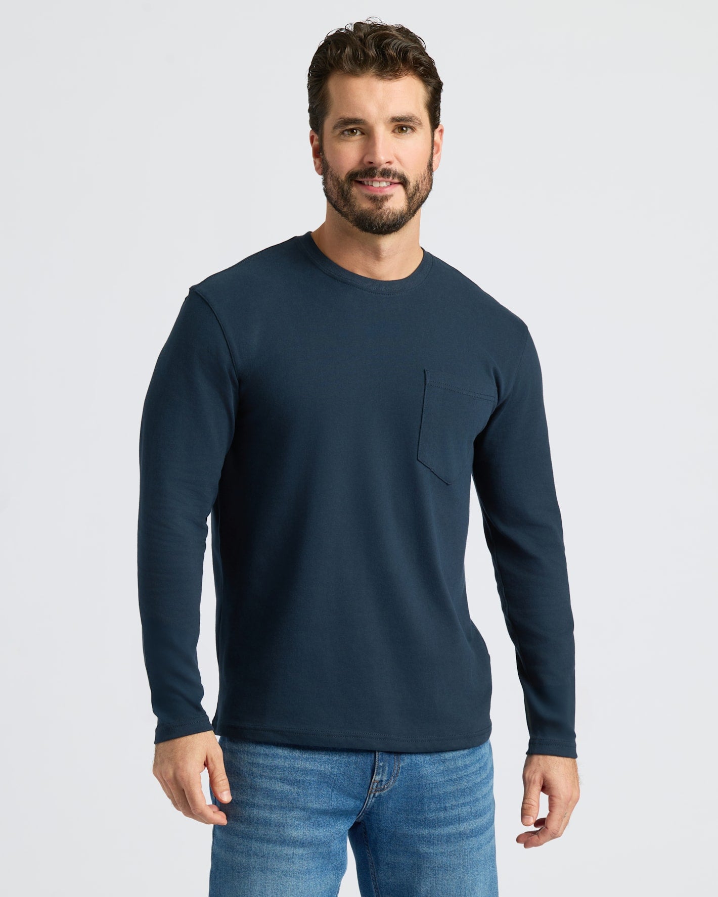 Navy Heavyweight Long Sleeve Pocket Crew