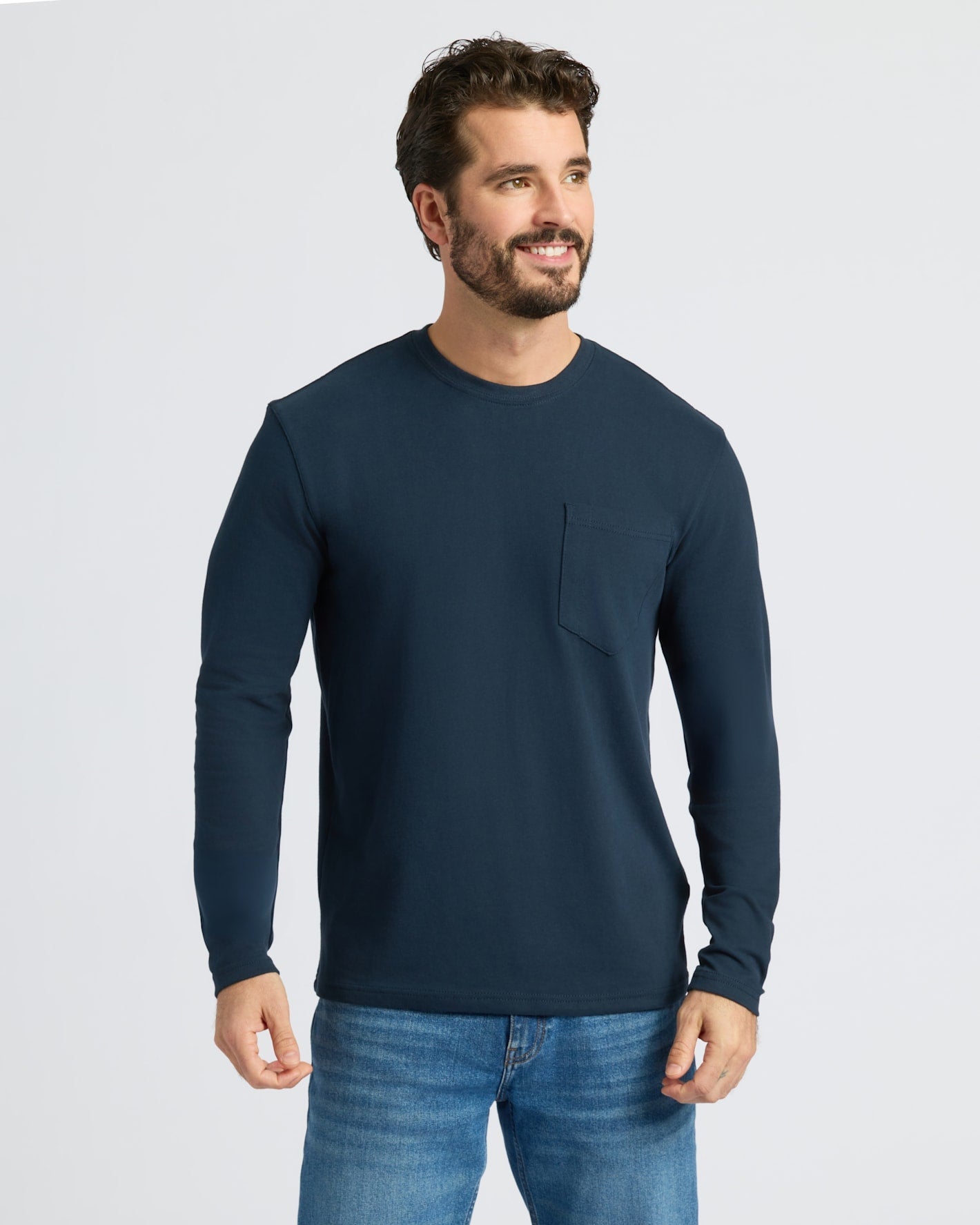 Navy Heavyweight Long Sleeve Pocket Crew