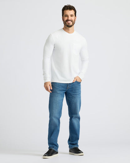White Heavyweight Long Sleeve Pocket Crew 2-PacK