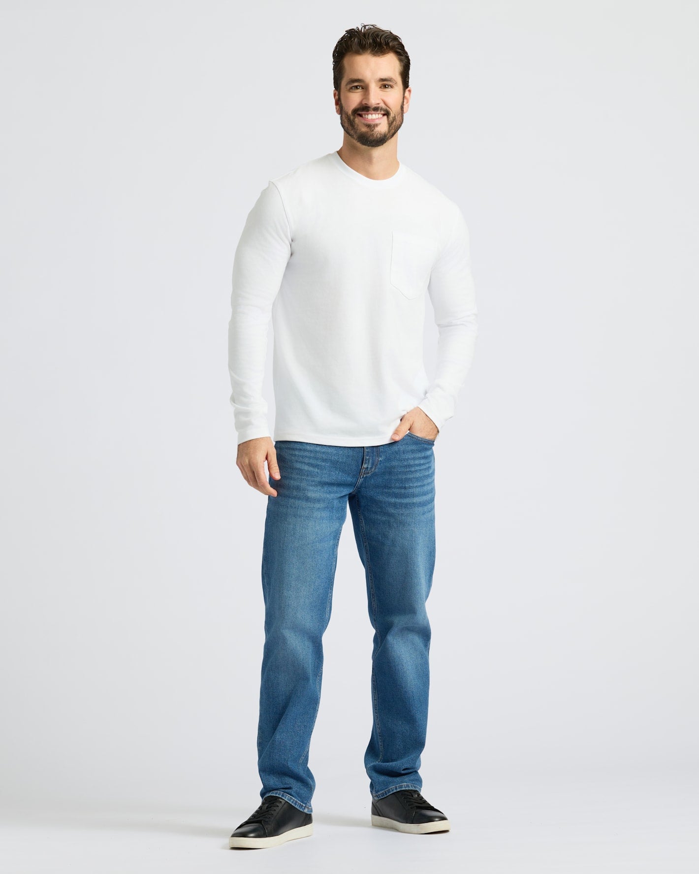 White Heavyweight Long Sleeve Pocket Crew