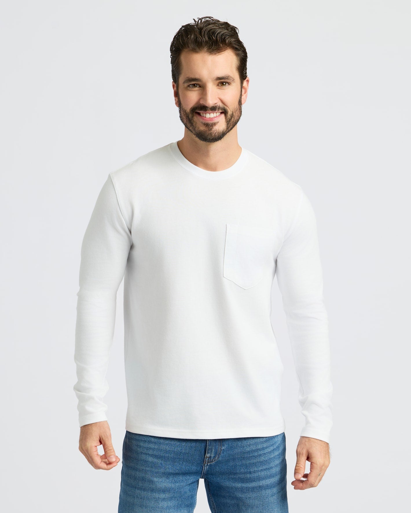 White Heavyweight Long Sleeve Pocket Crew