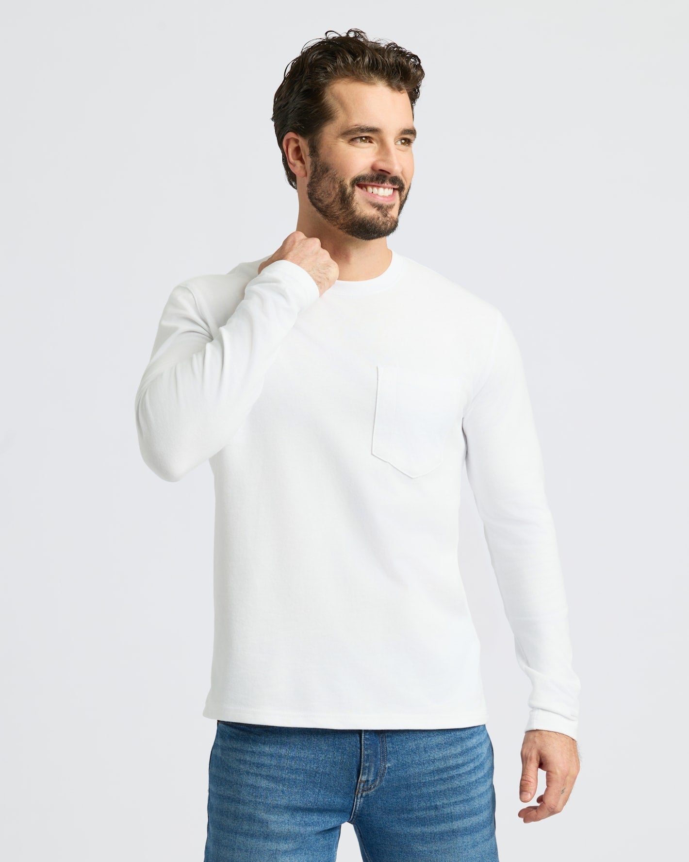 White Heavyweight Long Sleeve Pocket Crew 2-PacK